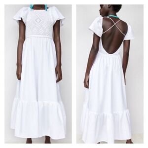 NWT ZARA Open Back Crochet Bodice Maxi Dress S